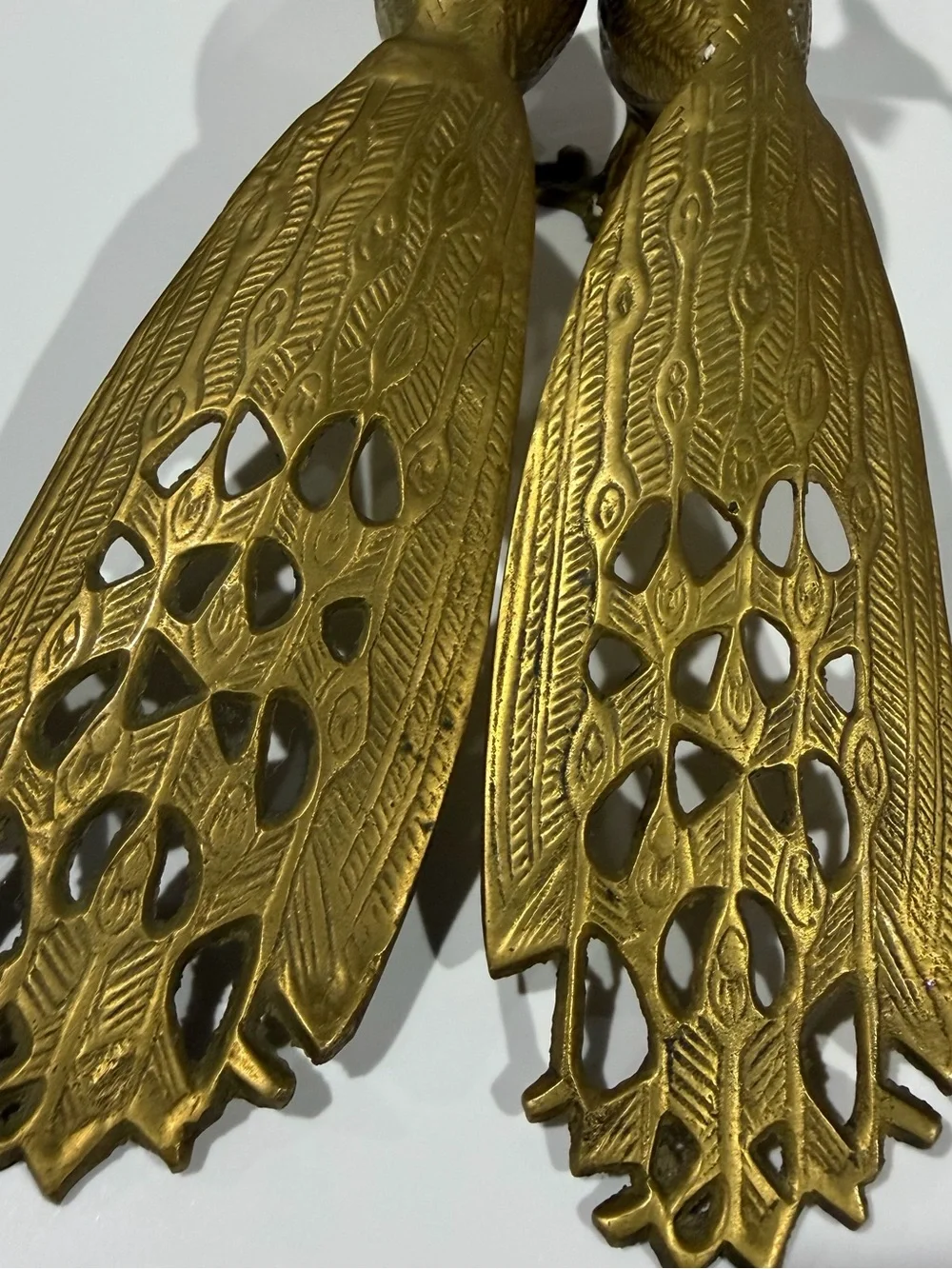 Vintage Set of 2 Brass Gold Peacocks Figurines MCM 10.5